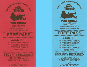 Gift certificates for tubing adventure packages are available at the Town Tinker Tube Rental in Phoenicia, NY