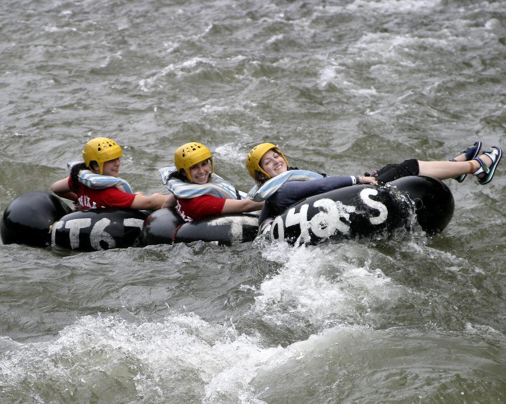 Wear your safety gear while tubing the Esopus Creek with Town Tinker Tube Rental in Phoenicia NY